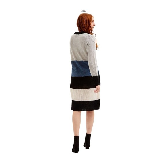 Evelyn Taylor Women’s Dark Blue & White Stripe Shaker-Stitch Sweater Dress 1X - Picture 2 of 5
